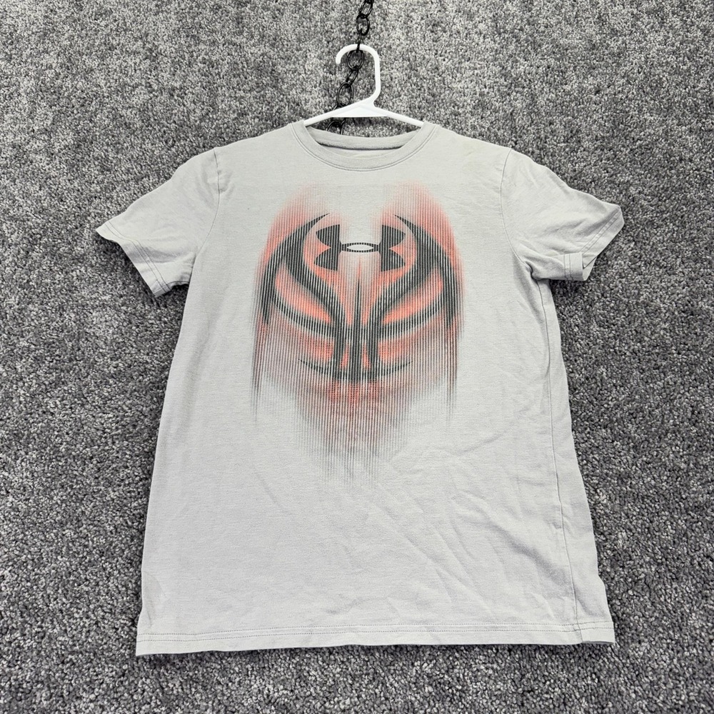 Under Armour Shirt Boys Medium Gray Short Sleeve Graphic Tee Athletic HeatGear
